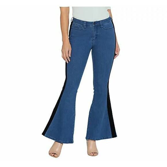 G.I.L.I. NEW $108 Flare Leg Denim Jean w/ Velvet Trim Medium Wash Size 0 - Picture 1 of 3